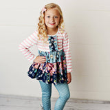 Kids Pink & Blue 3 Tiered Two Piece Fall Winter Pant Set