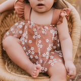 Dixie Sleeveless Mesh Romper - Mocha Daisies