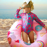 Artistic Waves Girls' Colorful Swirl Rashguard Swimsuit