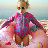 Artistic Waves Girls' Colorful Swirl Rashguard Swimsuit