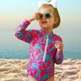 Artistic Waves Girls' Colorful Swirl Rashguard Swimsuit