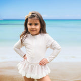 Tan Striped Girls Rash-guard