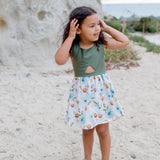 Olive Green floral back bow dress