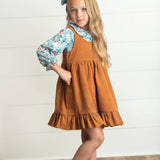 Kids Blue Floral Smocked Top & Caramel Corduroy Jumper Set