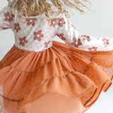 Kids Taupe Flower Check Print Swiss Dot Tulle Fall Dress