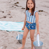 Striped blue mermaid print swimsuit