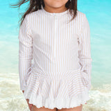 Tan Striped Girls Rash-guard