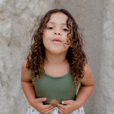 Olive Green floral back bow dress