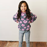 Kids Pink Daisy Scalloped Neck Fall Winter Sweater