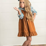 Kids Blue Floral Smocked Top & Caramel Corduroy Jumper Set