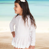 Tan Striped Girls Rash-guard