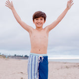 Blue Stripes color block swim trunks