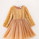 Golden Party Dresses Yellow Velvet Sequins Girl Tutu Dress