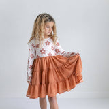 Kids Taupe Flower Check Print Swiss Dot Tulle Fall Dress