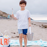 Blue Stripes color block swim trunks