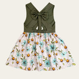 Olive Green floral back bow dress