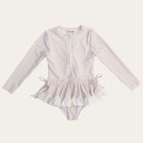 Tan Striped Girls Rash-guard