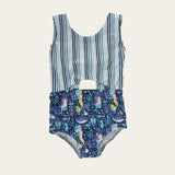 Striped blue mermaid print swimsuit