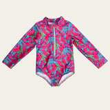 Artistic Waves Girls' Colorful Swirl Rashguard Swimsuit