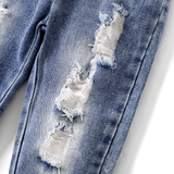 Distressed pull on denims