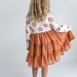 Kids Taupe Flower Check Print Swiss Dot Tulle Fall Dress