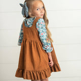 Kids Blue Floral Smocked Top & Caramel Corduroy Jumper Set