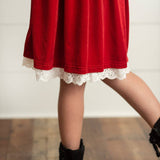 Kids Red Velvet Smocked Lace Peter Pan Winter Holiday Dress