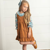 Kids Blue Floral Smocked Top & Caramel Corduroy Jumper Set