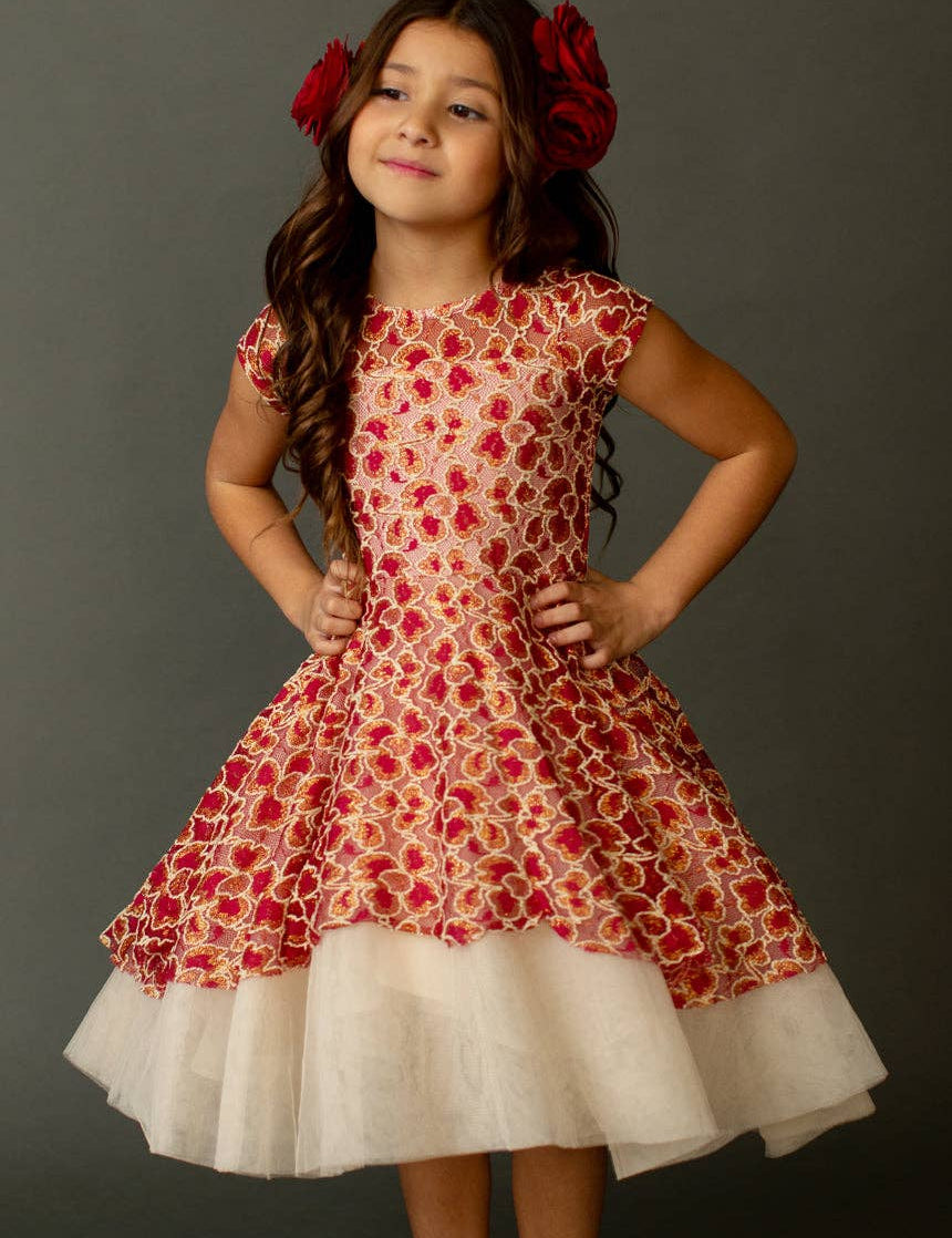 Toddler Annalise Petticoat Dress in Scarlet Metallic