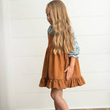 Kids Blue Floral Smocked Top & Caramel Corduroy Jumper Set