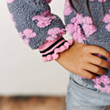 Kids Pink Daisy Scalloped Neck Fall Winter Sweater